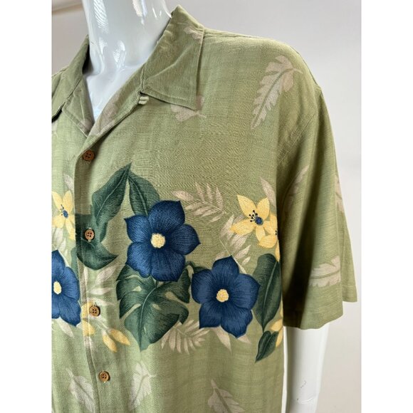 Cherokee XL Mens Green Floral Short Sleeve Button-Up Shirt - Picture 2 of 16